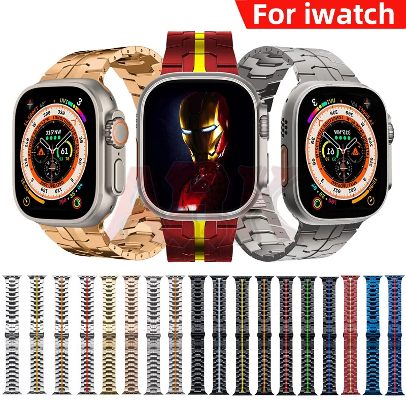 Pulseira de Relógio Inteligente em Aço Inoxidável, Alça de Metal, Ultra 49mm, 8mm, 7mm, 45mm, 41mm, iWatch 6, 5, 4, 3, SE, 44mm, 42 milímetros, 40 milímetros