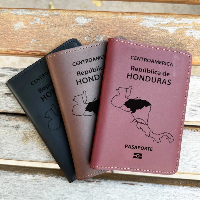 Handmade Genuine Leather Republic of Honduras Passport Cover Holder Engraved Name Honduras Passport Case Travel Wallet Gift