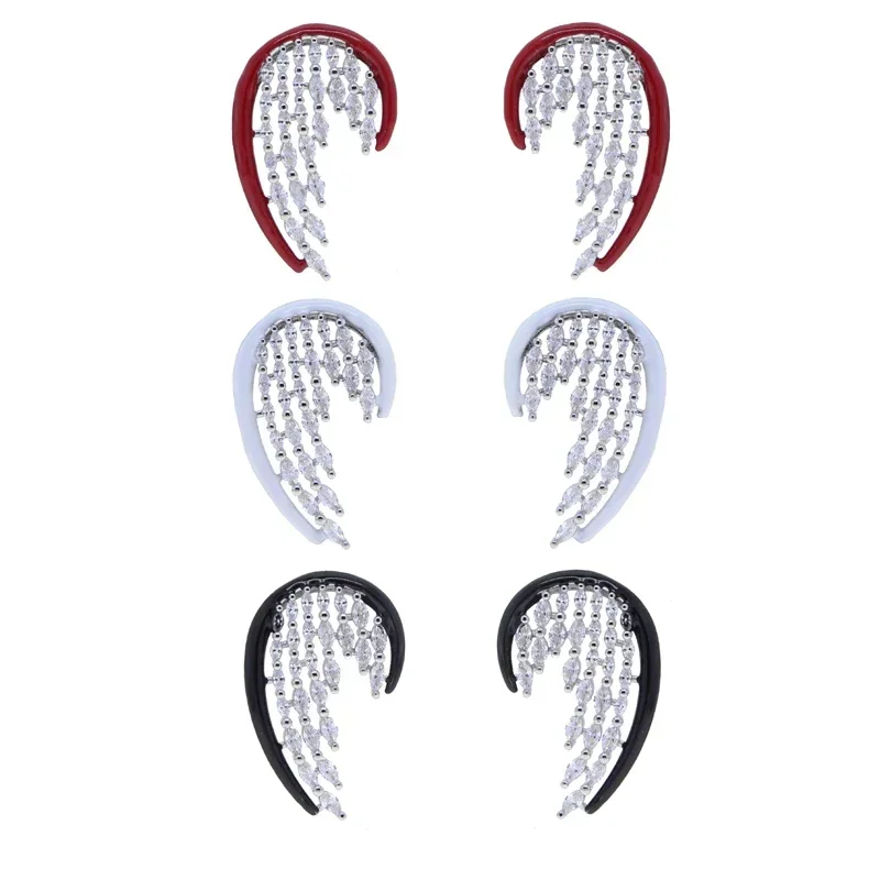 Red White Black Enamel Bezel Heart Shaped Women Stud Earring Iced Out Bling Sparking Marquise 5A Cubic Zirconia Paved Jewelry