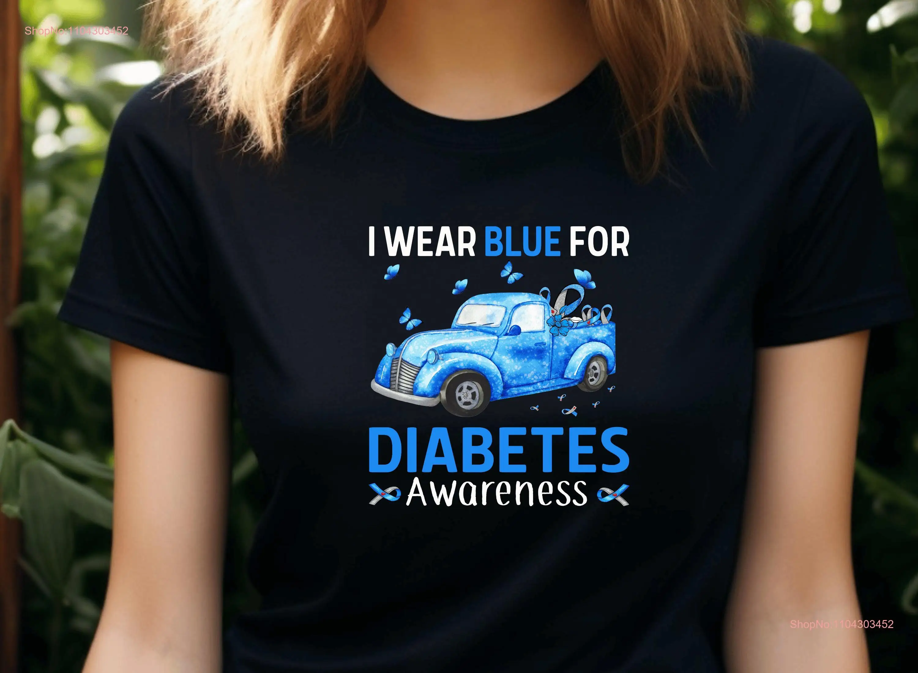 I Wear Blue For Diabetes Awareness T Shirt Ribbon Car long or short sleeves