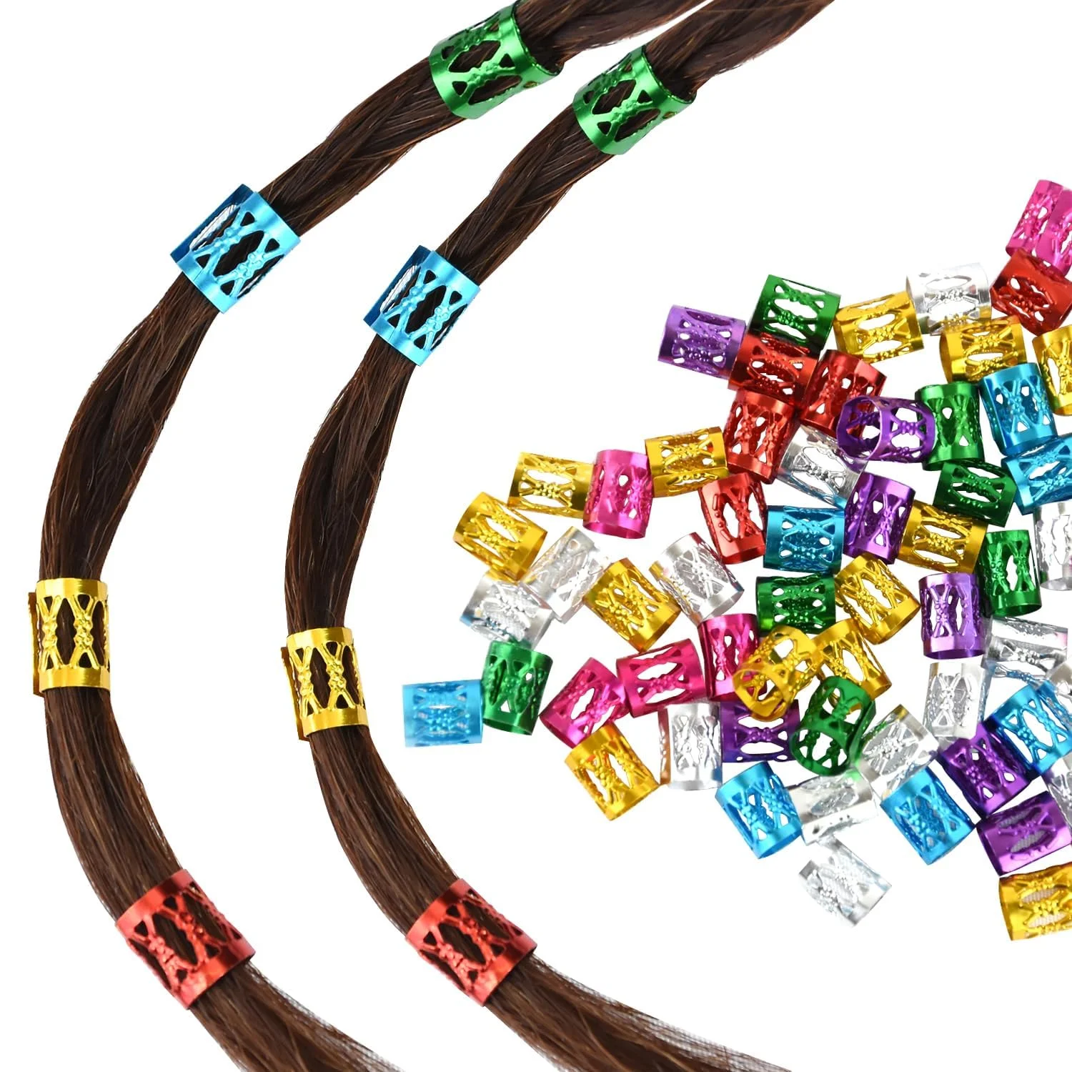 100 قطعة من خرز دريدلوك الملون، ضفائر شعر قابلة للتعديل، مشبك كفة، خرز حلقة صغيرة لإكسسوارات الشعر، أدوات تصفيف الشعر