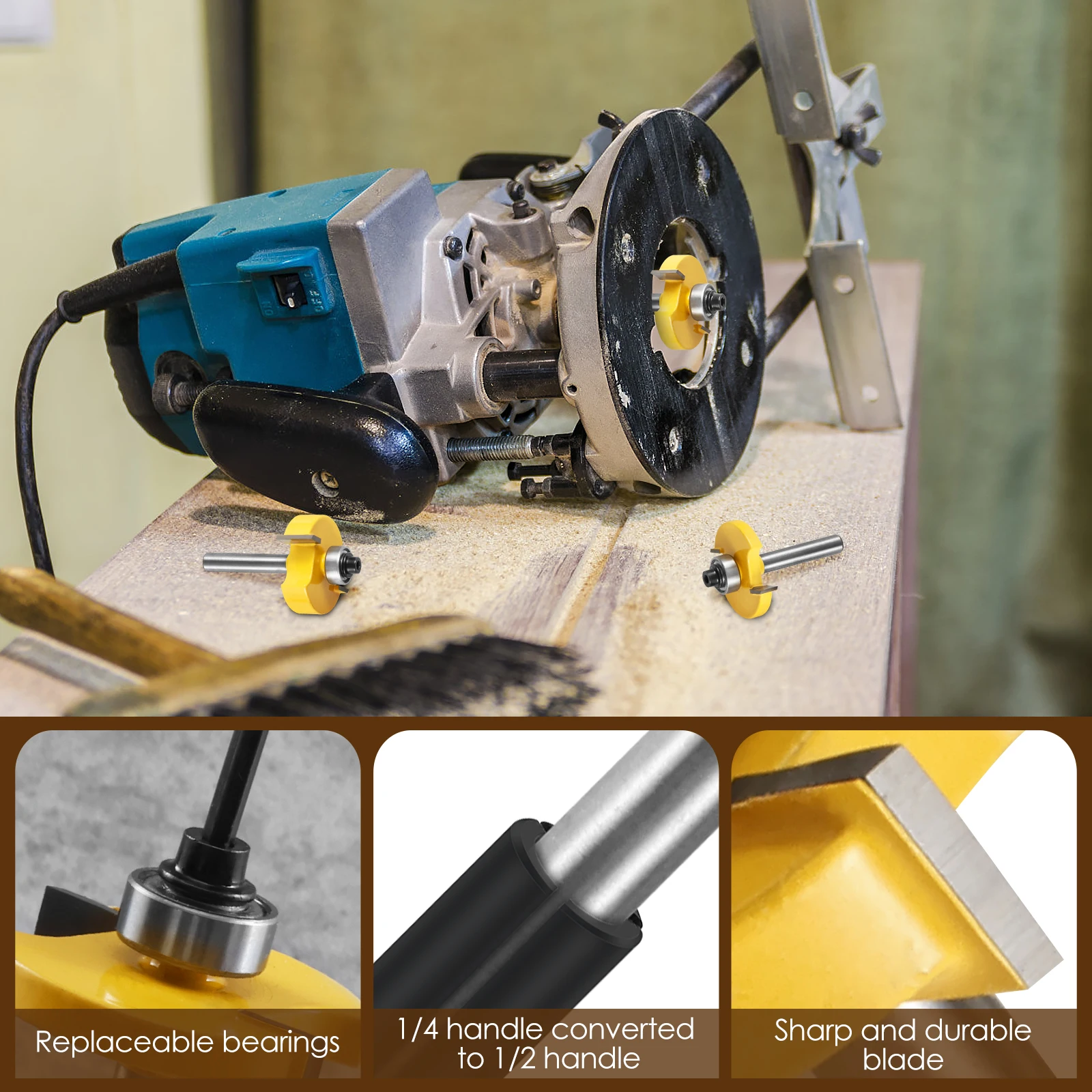 Imagem -05 - Multifuncional Madeira Coelho Router Bit Grupo 14 Polegada Shank Rolamentos Intercambiáveis Leve Coelho de Madeira