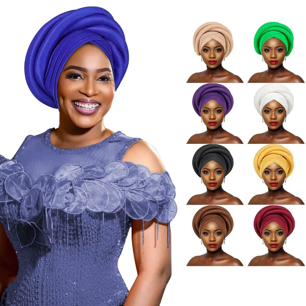 Fashion Raw Silk African Women Turban Wrap Twisted Braid Headwear Turban Cap Elastic Breathable Head Wraps African Lady