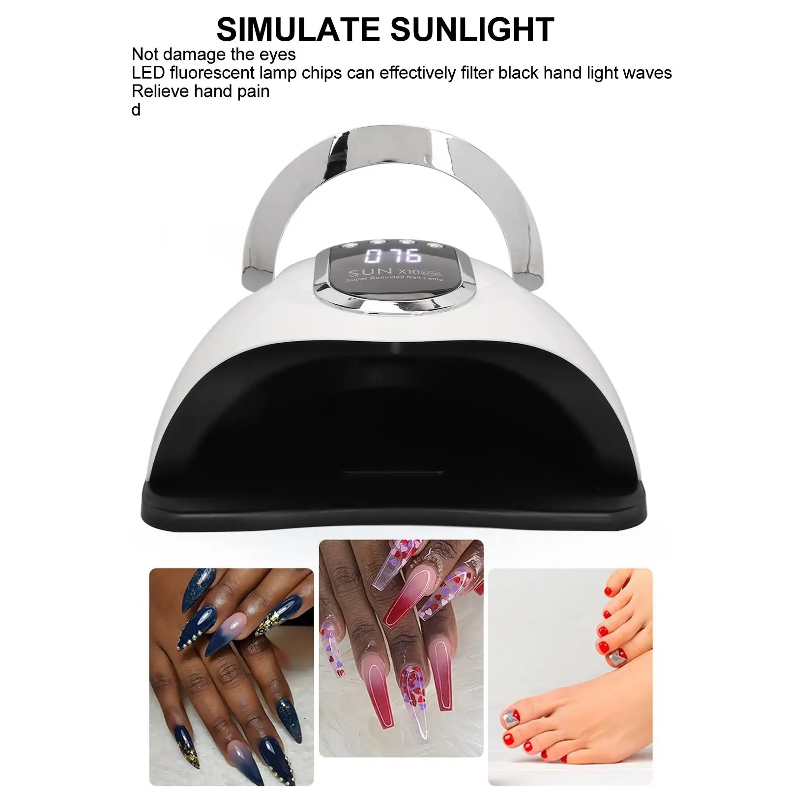 280W Handheld LED Nail Lamp with 4 Timers & Removable Bottom for Quick Drying Gel Polish - 100-240V