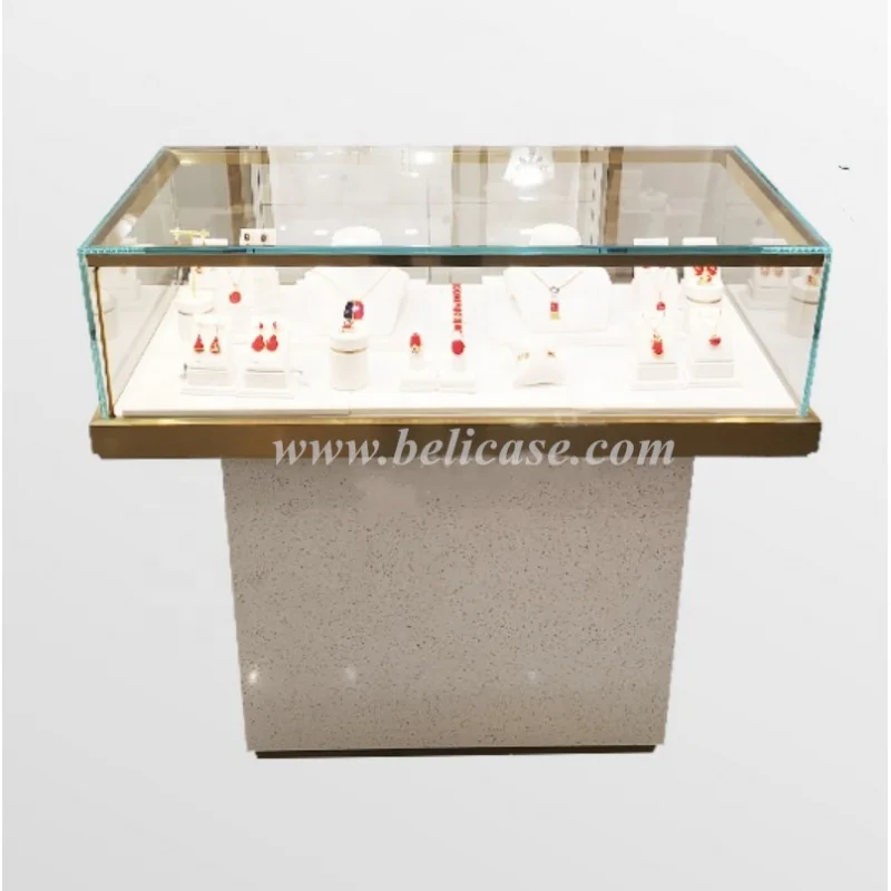 Custom, boutique jewelry showcase furniture wooden jewelry display with LED lighting retail display counter for jewelry