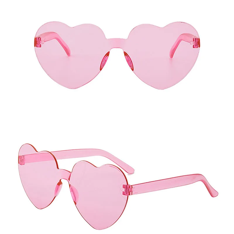 2Pcs Fashionable Peach Heart Sunglasses Multicolor Love Sunglasses Happy Valentine's Day Rimless One-piece Sunglasses