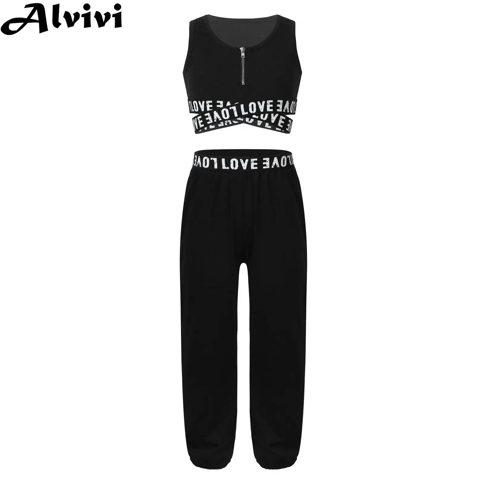 

Kids Girls Sports Gymnastics Outfits Casual Tracksuits Sleeveless Tank Crop Top with Pants Sportswear for Dance Yoga Workout