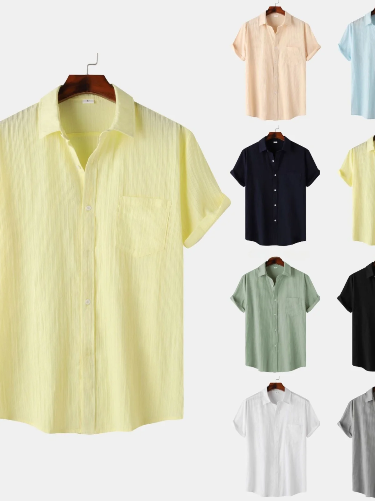 

Мужская летняя однотонная рубашка с коротким рукавом, повседневная, дышащая, легкая, с отложным воротником, на все сезоны