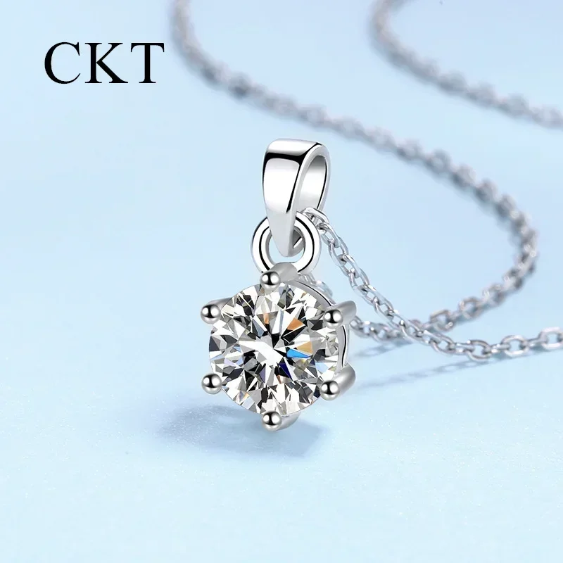 18K White Gold Necklace for Women Short Chain Platinum Pt950 Six Claw Diamond 0.5-5 Carat Moissanite Pendants Wedding Jewelry