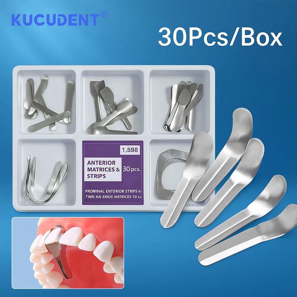 

30 Pcs/Box Dental Matrix Bands Proximal Anterior Strips Sectional Contoured Twin Matrices Large Medium Dentistry Materials