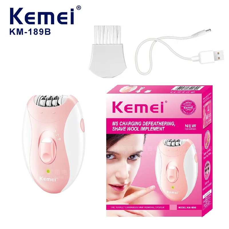 Kemei Lady's Electric Epilator Two Speed Rechargeable Remover Waterproof Portable Women' Shaver for Legs and Bikini Area KM-189B