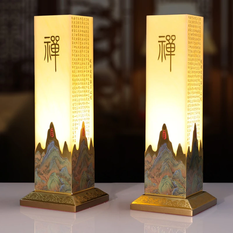 Chinese Zen lamp front heart sutra Buddha hall plugged in home living room table ornaments