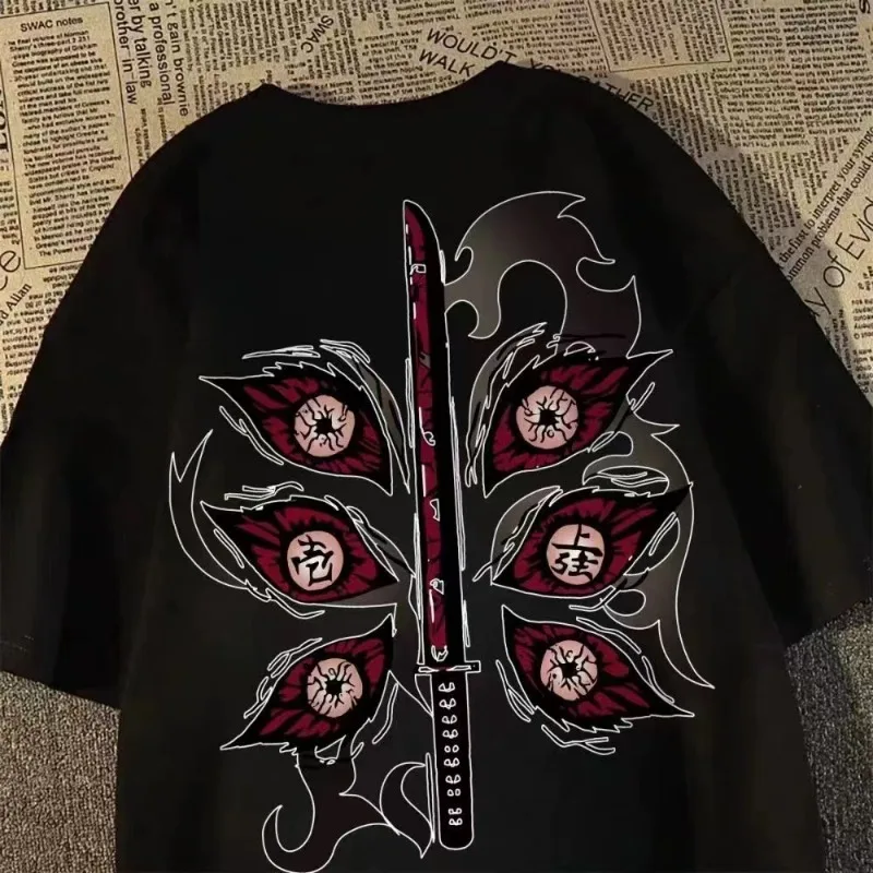 

Новая летняя мужская и женская футболка с глазами демона, весенне-осенняя пара, индивидуальный тренд, свободный повседневный топ с короткими рукавами