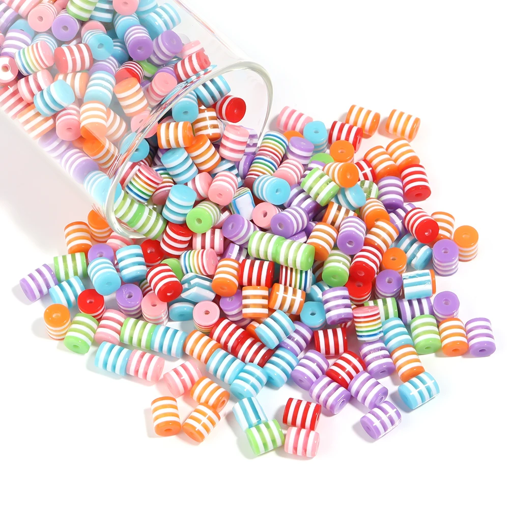100 teile/los 8mm Harz Fass Perlen Regenbogen lose Raum Perlen für Schmuck machen Zubehör DIY Armband Halskette Großhandel