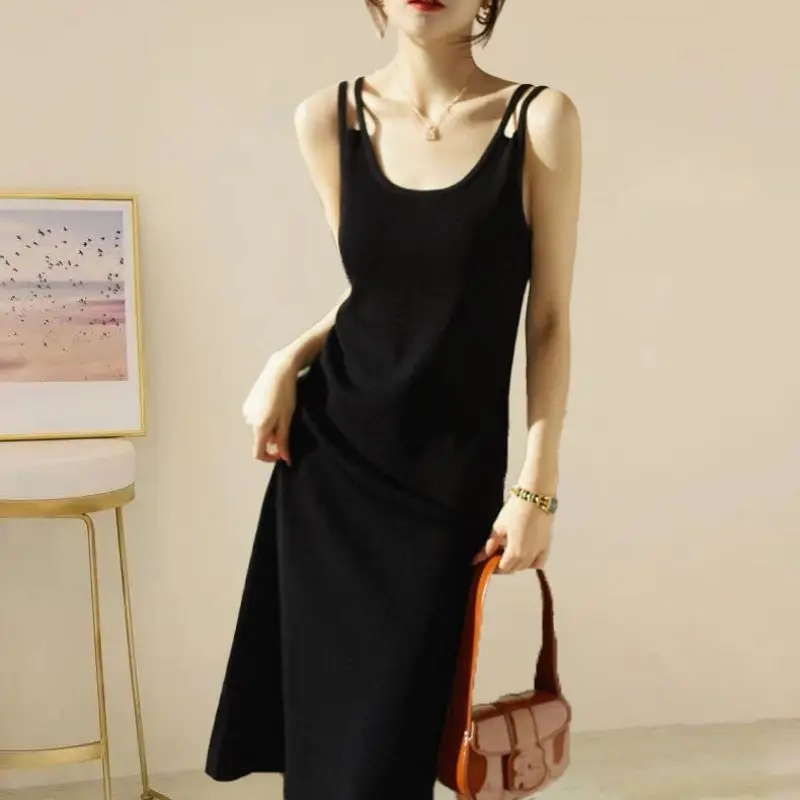 

Black Strap Dress 2024 Women Summer New Dipping Sense Slim Fashion Women's Long Dress Wearing Pajamas Dress