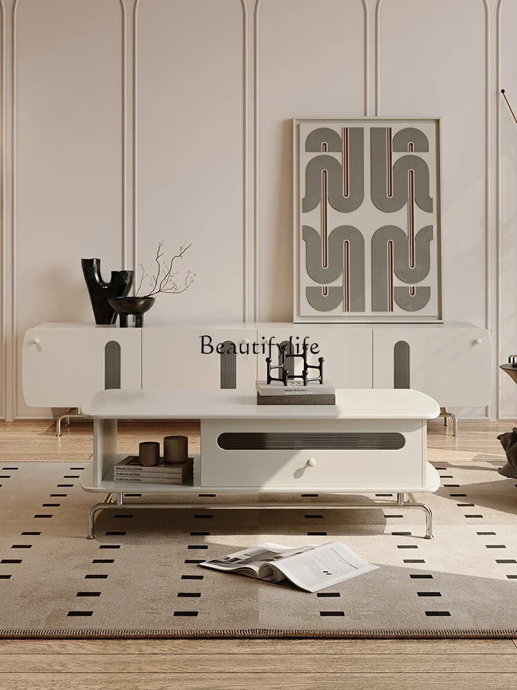 

FG26Light French Cream Wind Coffee Table TV Cabinet Living Room Household Storage Solid Wood TV Cabinet