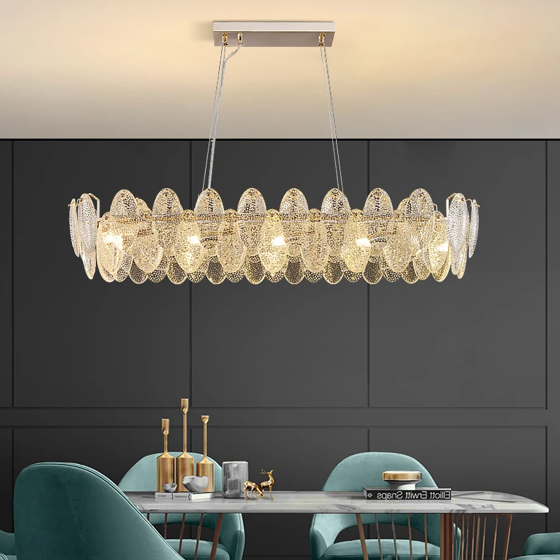 Modern Rectangle Crystal Chandelier Lighting for Living Room Dining Home Decor Villa Luxury Pendant Light Gold Hanging Lamp