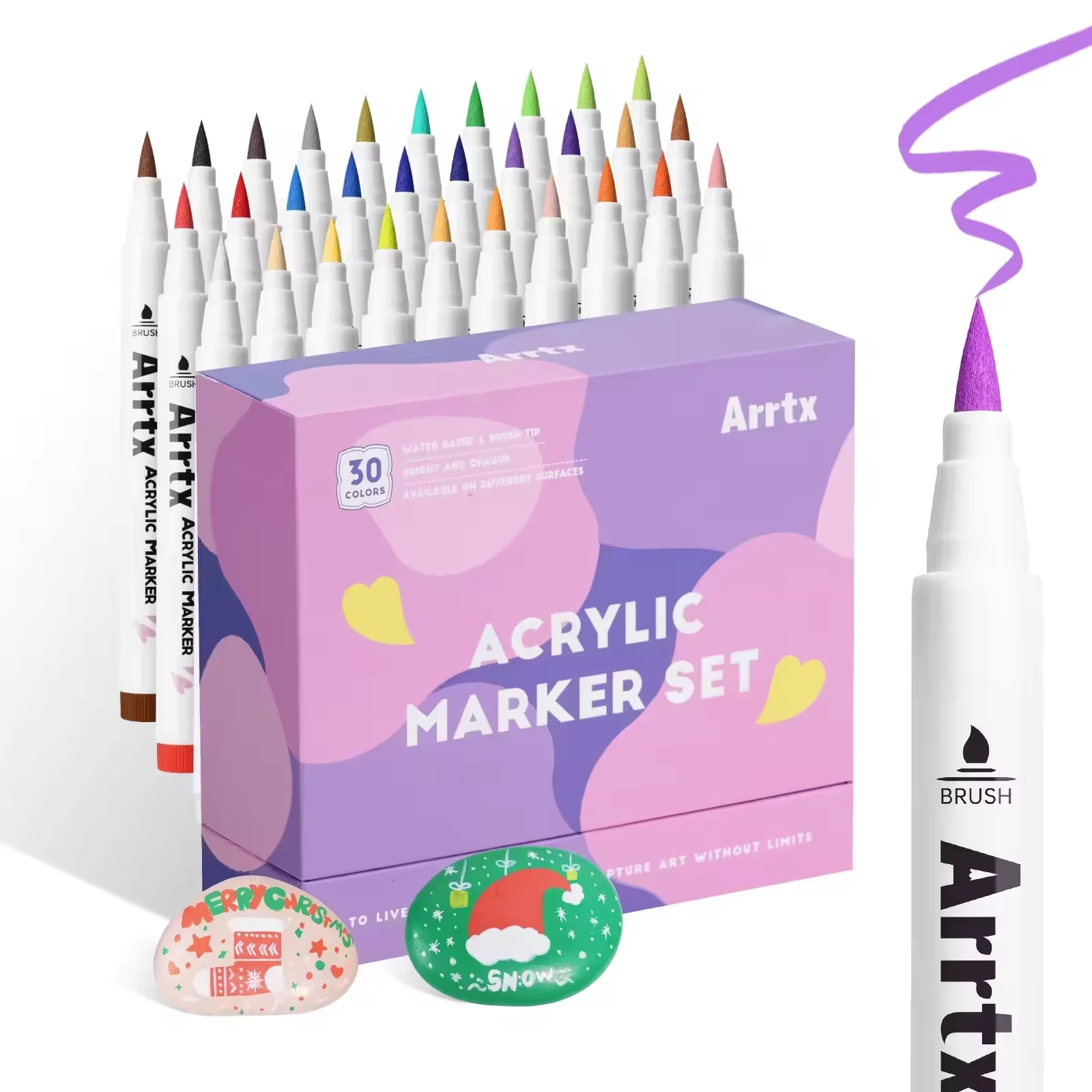 Arrtx Markers Verfpennen, Acrylverfpennen met penseelpunt, voor Cartoon Anime Comic, Rock Painting, Hout, Canvas, DIY Crafts Making