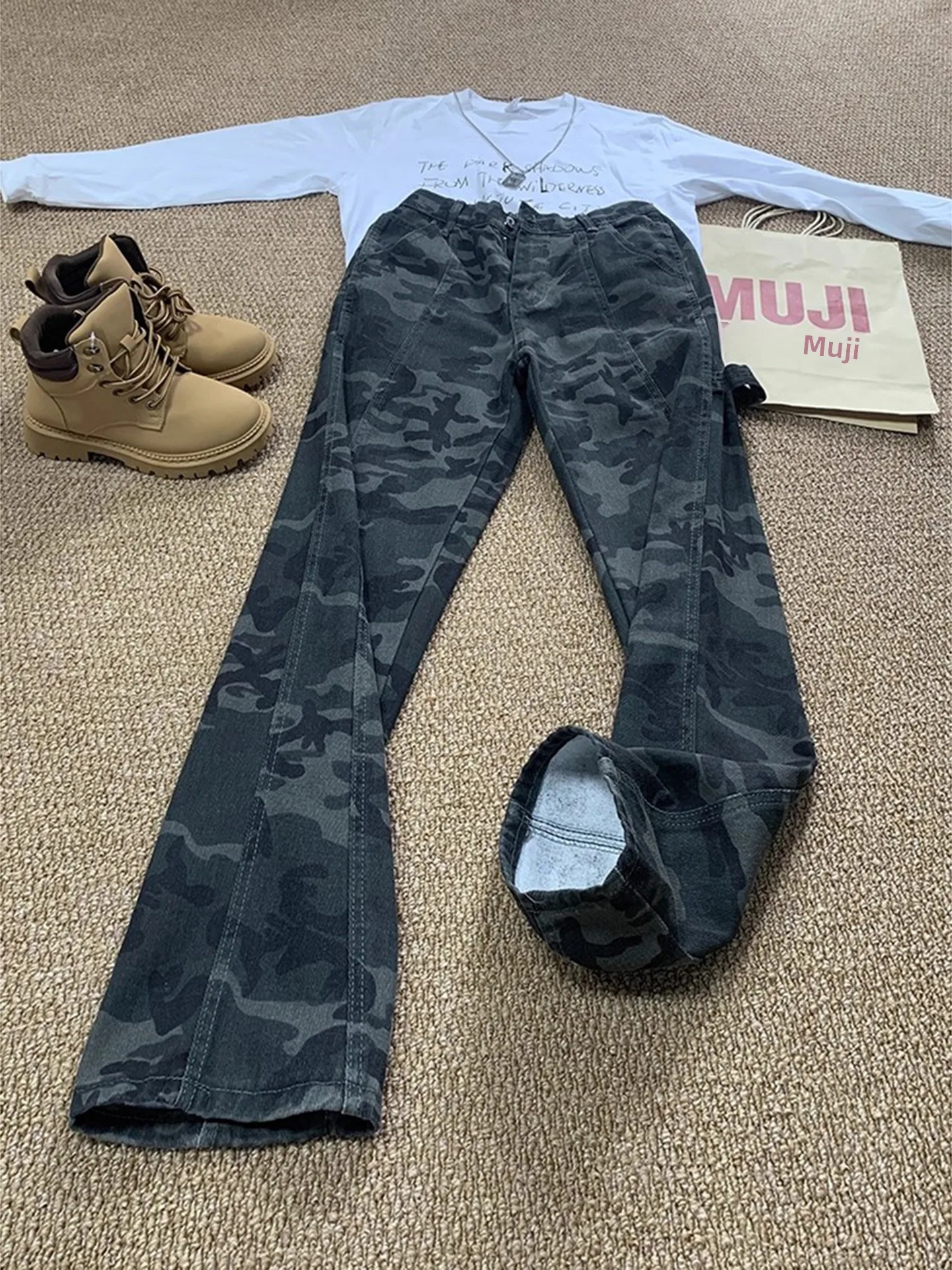 

Мужские джинсы Waed Camouflage: осенние, свободные, прямые, слегка расклешенные, в стиле рабочей одежды, молодежные, повседневные, модные