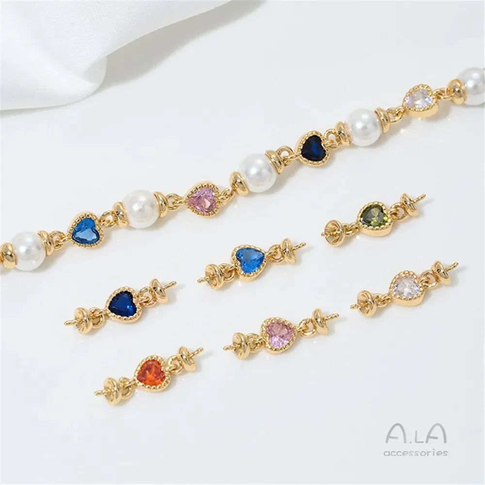 T356 14K Gold-plated, Heart-shaped Zircon Heart Sheep's Eye Set Connection Accessory, Adhered Crystal Pearl Jewelry Material