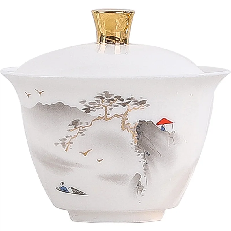

Suet Jade White Porcelain Kuaike Cup Travel Tea Set Car Outdoor Portable Tea Breaker Company Business Gifts