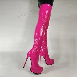 ZHIMA Women Thigh High Boots Shiny Full Zipper Stiletto High Heels Boots Over Knee Platform Shoes Woman Plus Size 41 43 45 50 52