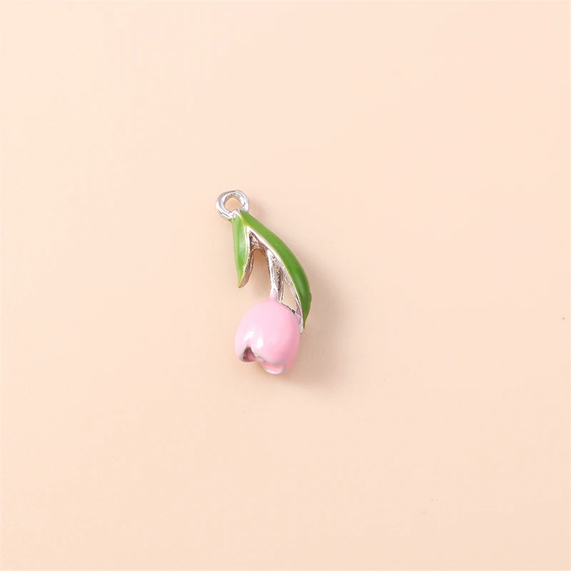 5 Stück 7 x 17 mm niedliche Emaille-Tulpenblumen-Anhänger für die Schmuckherstellung, Ohrringe, Halsketten, Armbänder, Zubehör, DIY-Geschenke – Detail 12