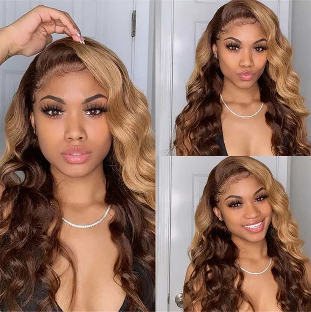 

Golden brown gradient female partial long curly hair big wave head cover wig