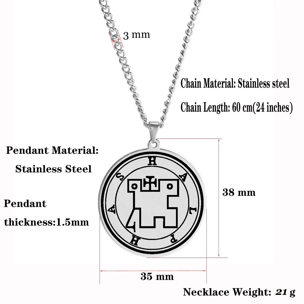 The Seals of the 72 Spirits the Lesser Key of Solomon King Asmoday Demon Origins Goetia 37-48 Stainless Steel Pendant Necklace