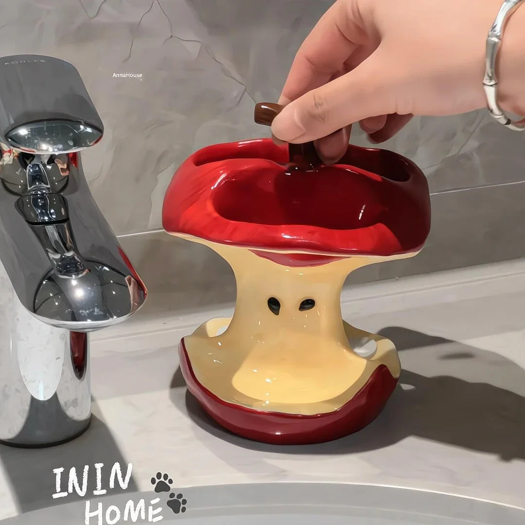 

[100 Express для нового дома] Керамический держатель для зубных щеток Apple Core, креативный органайзер для дома, новинка 2025 года