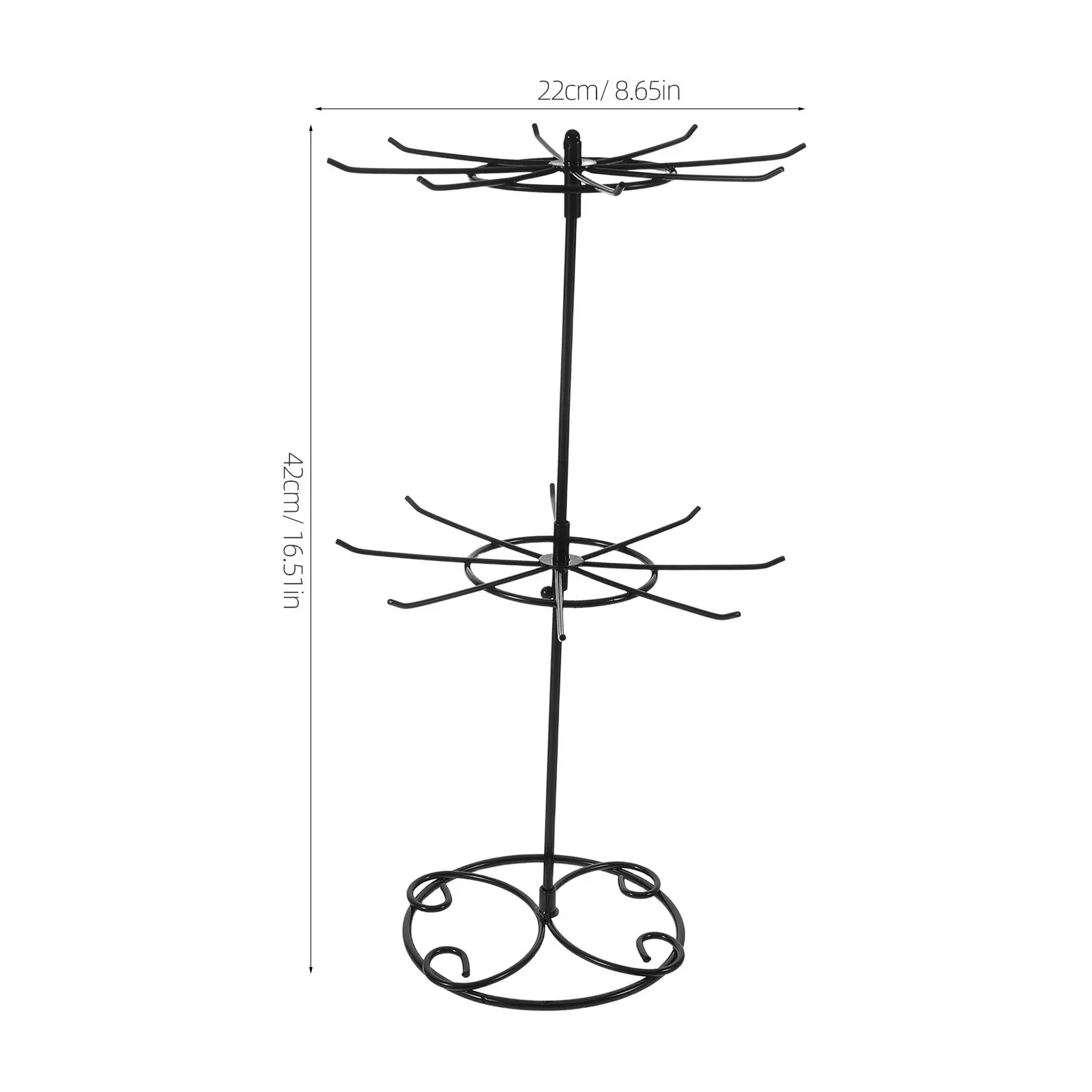 2 Tier Black Metal Rotating Necklace Organizer 16 Hooks Tall Display Stand for Bracelets Earrings Keychains