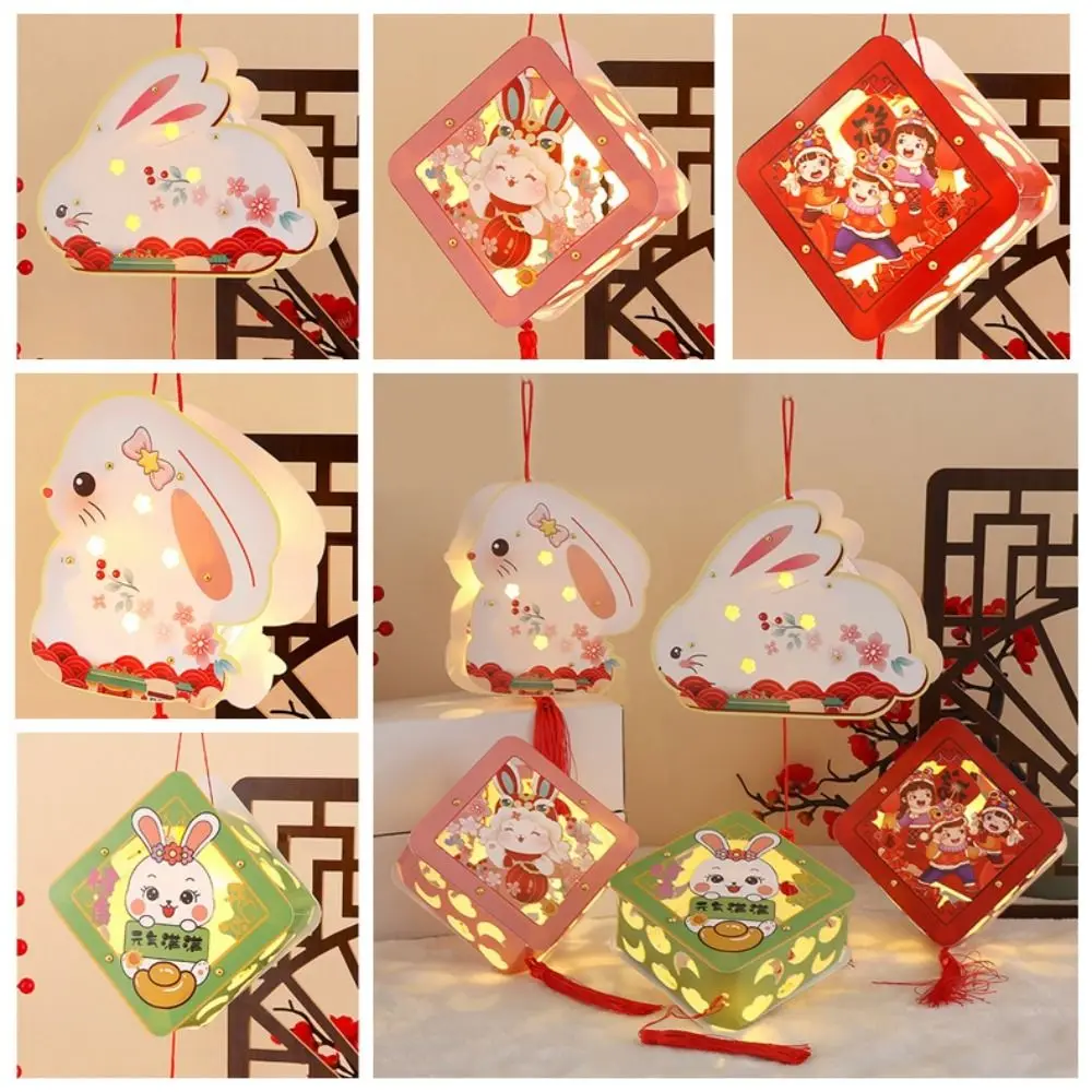 

With LED Light Lantern DIY Materials Good Luck Handmade Chinese Style Lantern Glowing Blessings Mid-Autumn Lamp Home Decoration