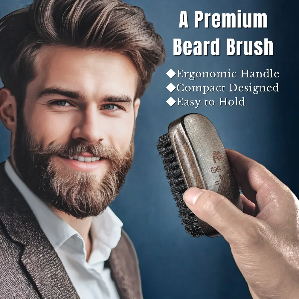 The Gracemen Premium Retro Beard Brush and Facial Brush for Men Boar and Nylon Bristles and Wooden Handle Great Gift to Man