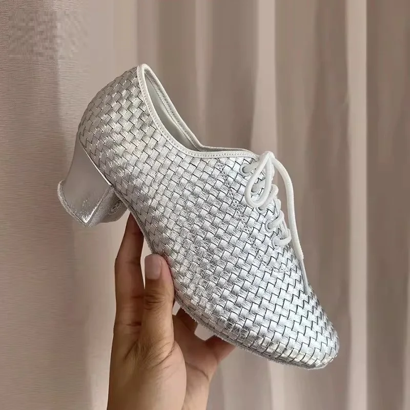 Nature Genuine Leather Professional Modern Dance Teacher Shoes Latin Dance Female Practice Shoes Weaving Sneakers