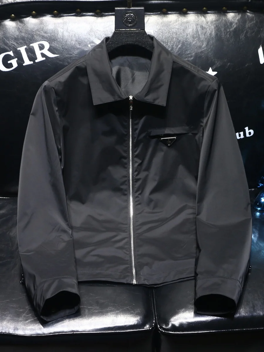 

Faionable Pure Color Slim Fit Men's Jaet Collared irt Sle Windproof Large Size Outerwear for Spring And Autumn