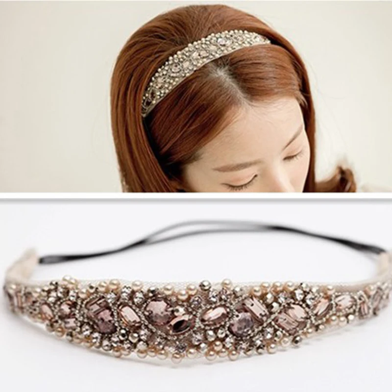 Women Hair Accessories Fashion Headband Sweet Lace Faux Pearls Hairband Vintage Lace Rhinestone Hair Band Korea Headdress Ladies