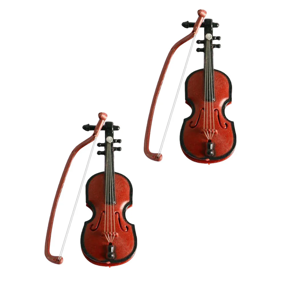 

2 Pcs Worlds Smallest Violin Keychain Simulated Mini Toys Imitation Violins Brown Abs Musical Instrument Model