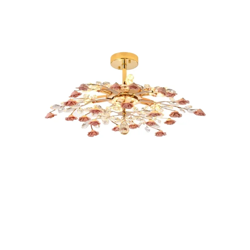 

#Creative Chandeliers Light Crystal Pendant Lamp Red Flower Branch Home LED Fixture for Living Dining Room