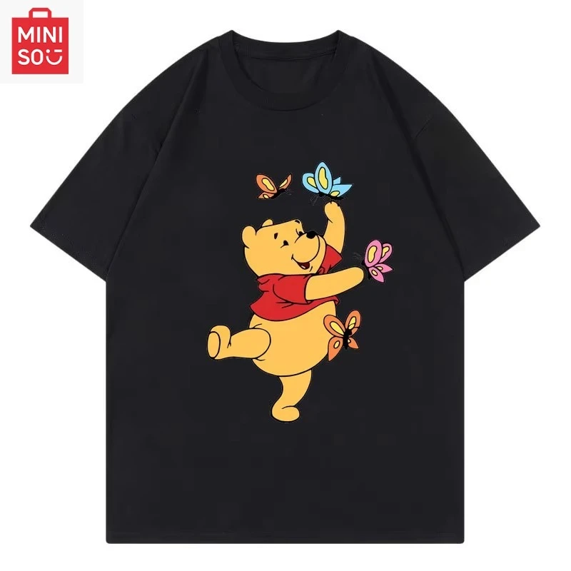 

Winnie The Pooh Women T-shirt Summer Cute Short Sleeve 100% Cotton Men Tee Shirt Tops Cartoon Anime Fashion Couple Clothing