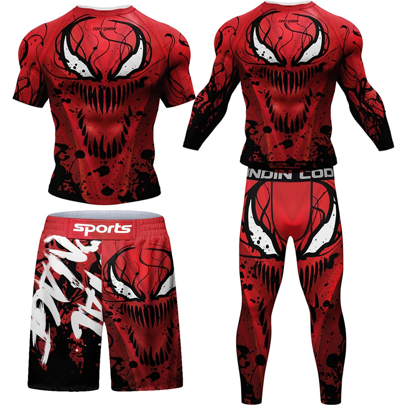 Nowy męski zestaw kompresyjny MMA 2023: koszulka, spodenki, strój Spartan, rashguard, koszulki do Jiu Jitsu, odzież fitness, BJJ, boks, stroje sportowe.