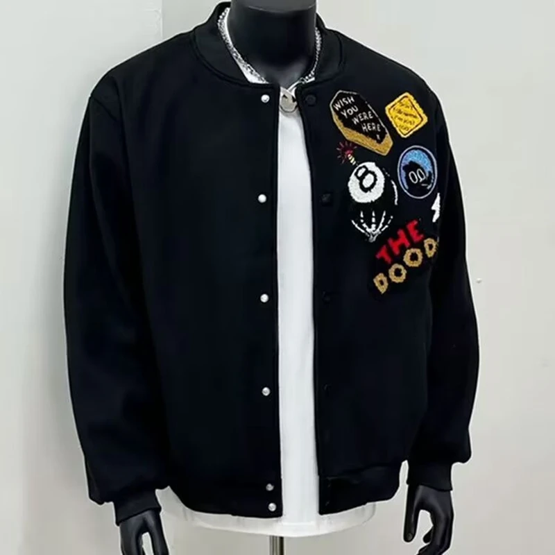 Fashion Baseball Jacket Autumn and Winter Y2K Applique Embroidered Retro Stand Collar Baseball Jacket Loose Casual Coat
