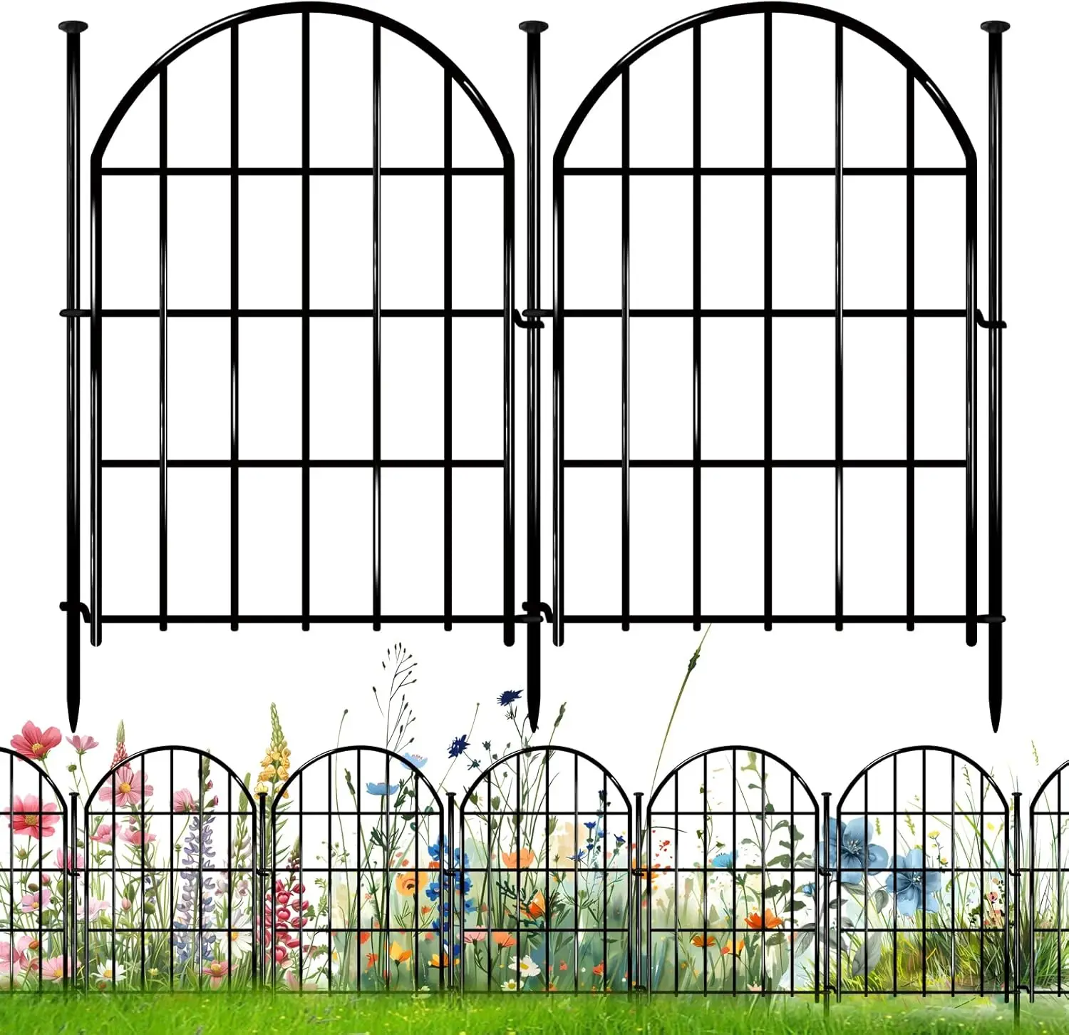 

26 Pack Rustproof Metal Garden Fence, 22in X 28ft Arched No Dig Border for Dog Rabbit Barrier Outdoor Decor