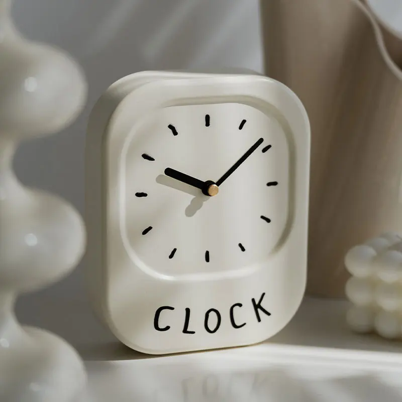 Nordic Wall Clock Desk Cream White Iron Clock Wall Decoration for Bedside Table Living Room Home Docor Desk Korean Style