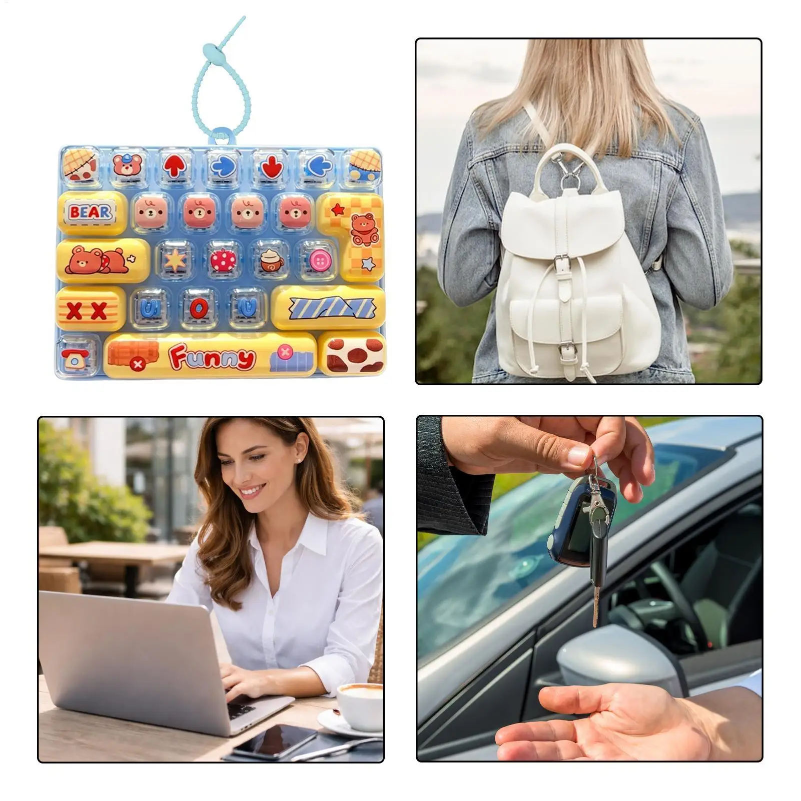 Keyboard Clicker Stress Relief Fidget Backpack Pendants Portable Bag Ornament for Kids Teens Adults Students Travelers Home