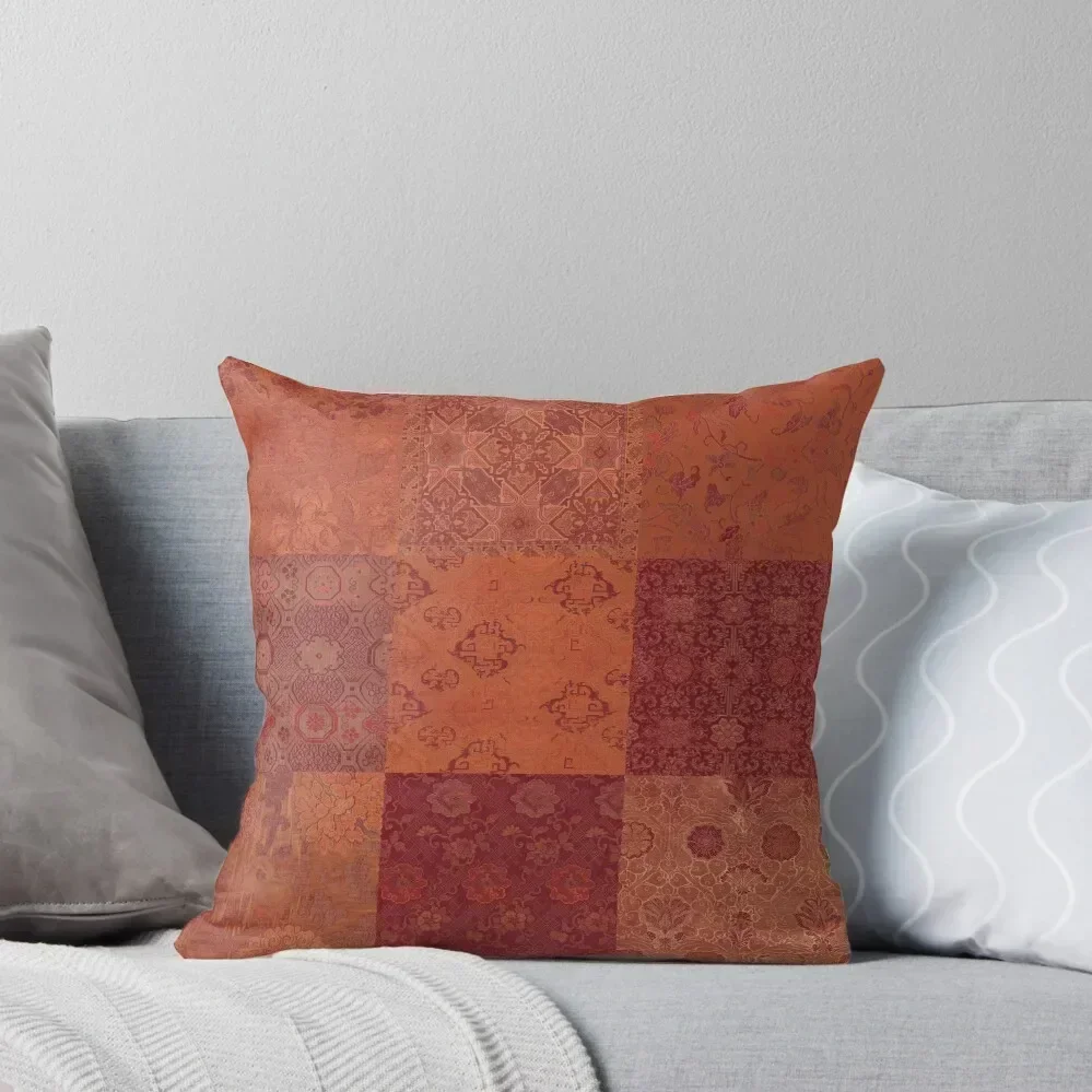 

Vintage Bohemian Quilt in Burnt Orange Throw Pillow Cusions Cover Cushions Home Decor Luxury Cushion Cover pillow