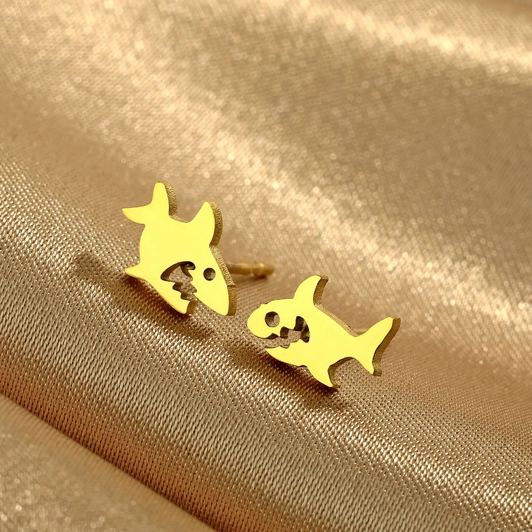 Kinitial Stainless Steel Midi Shark Women Earrings Sea Animal Cartoon Jewelry Lovely Stud Earrings Party Gift