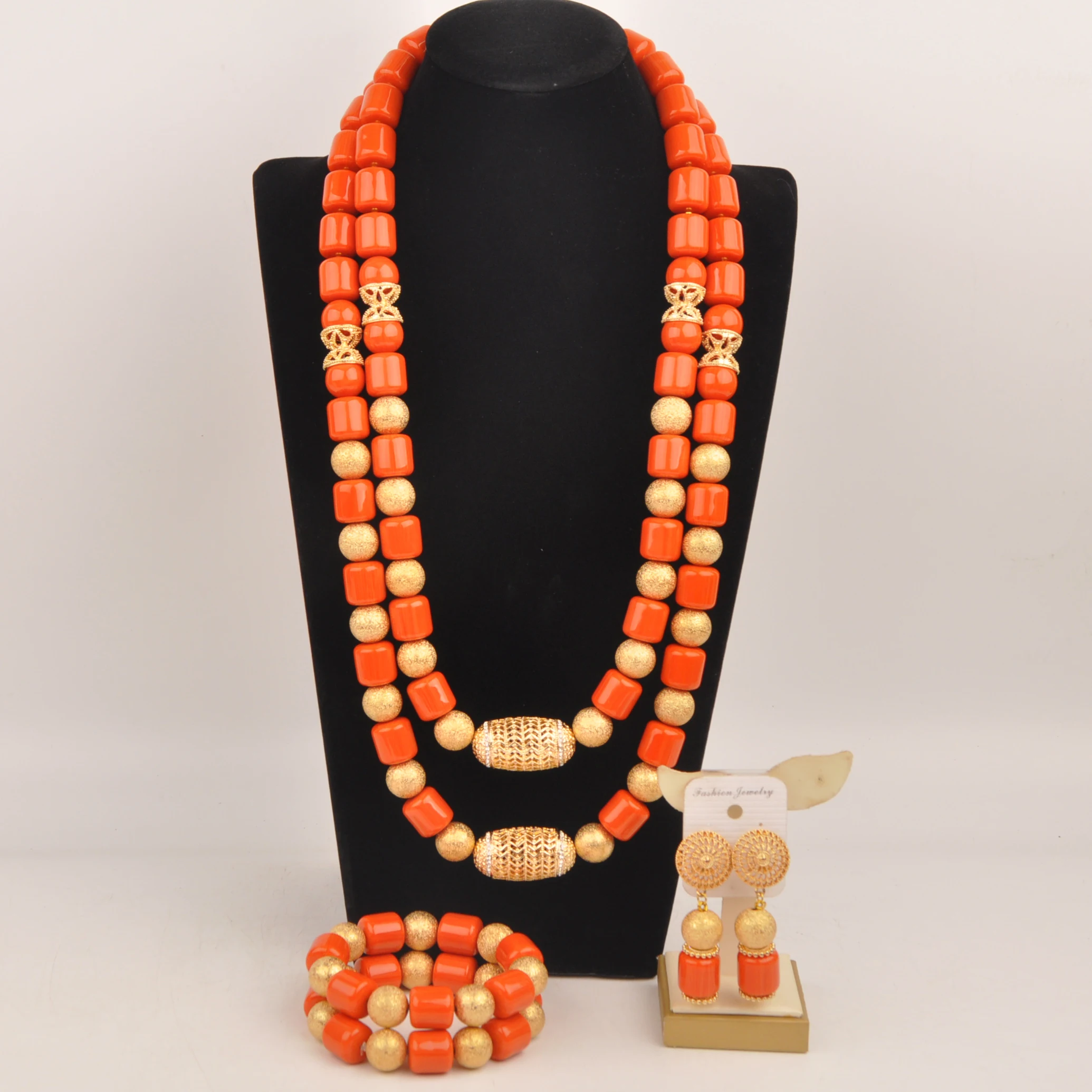 African Necklace Orange Artificial Coral Jewelry Sets