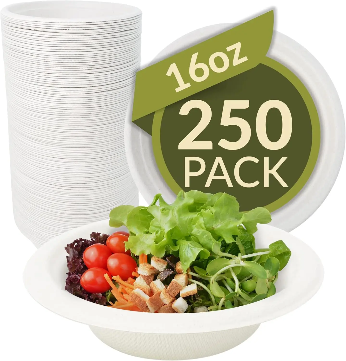 

Compostable Paper Bowls, 16 oz (250 Pack - Bulk) | White Paper Bowls, Disposable | Eco-Friendly, Heavy Duty| Biodegrada