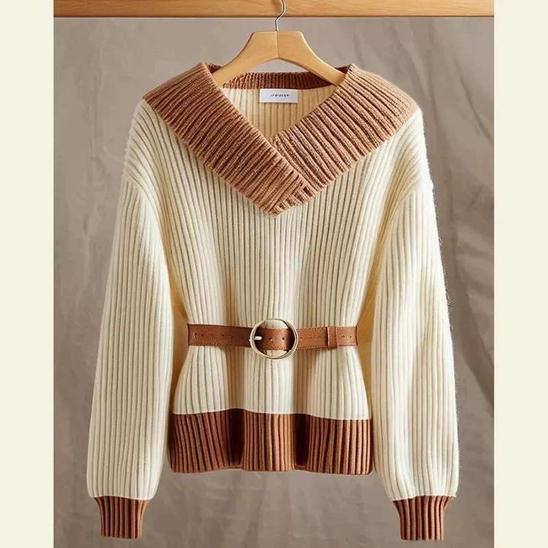 

Design Sense Light Luxury Knitted Top Women's Autumn 2025 Fashion Elegant Korean Pullover Sweater High-end Sense Loose Sweater