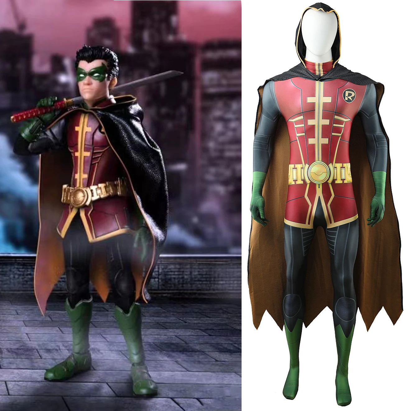 

Robin Cosplay Costume Superhero 3D Printed Spandex Robin Zenzai Suit Halloween Costume for Adult Kids